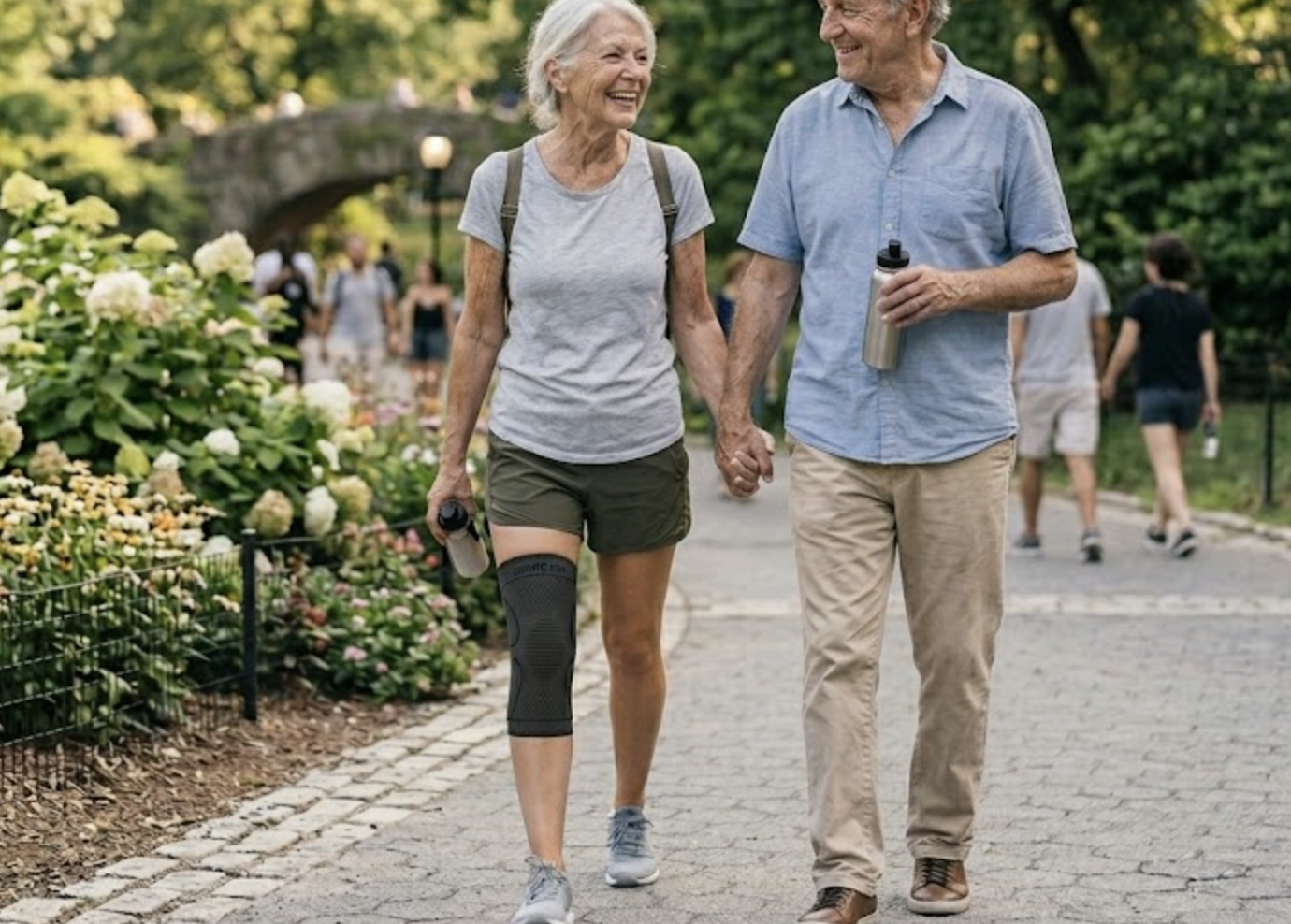 Actief 50-plus stel wandelt in het park